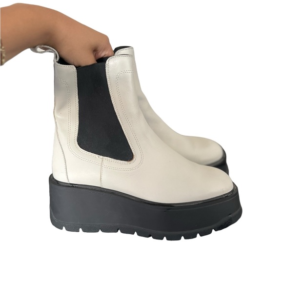 FREE PEOPLE Imogen Chelsea Platform Leather White Black Boots - Picture 3 of 14